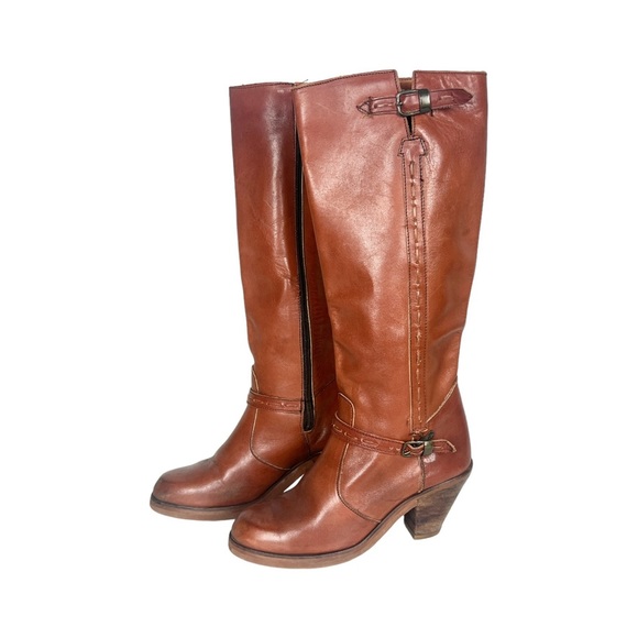 Vintage Shoes - Vintage Heeled Leather Cognac Boots